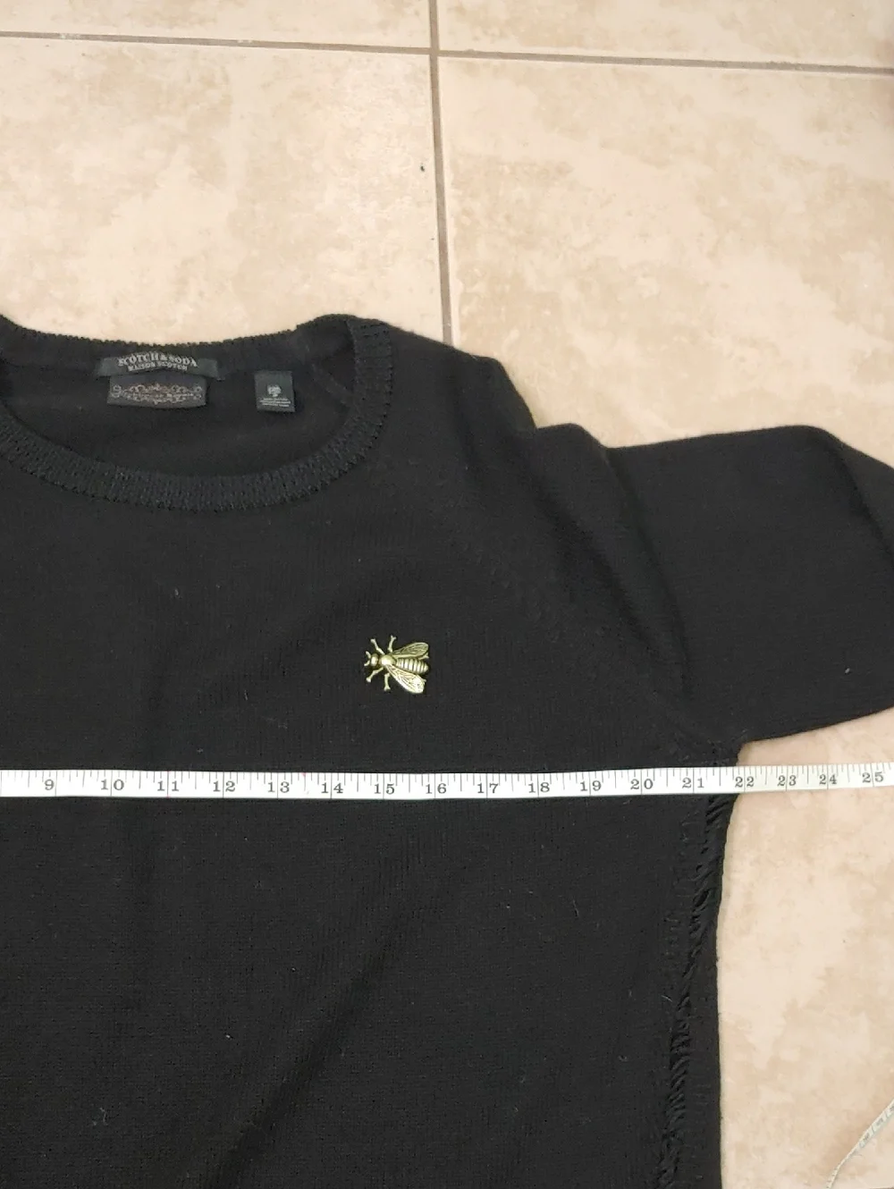 Scotch & Soda Clubhouse Royals Womens Black Sweater Distressed Gold Brooch
